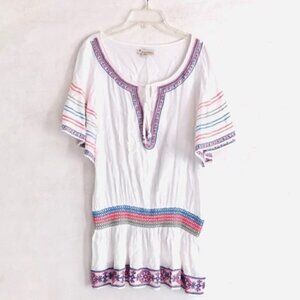 Forever 21 Top M Peasant Batwing Embroidered Drop Waist Bohemian Vacation Trip